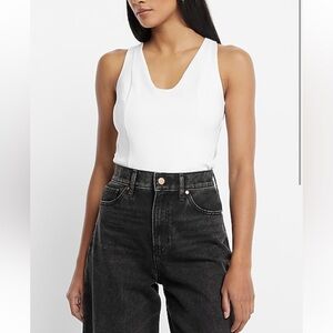 Express Fitted V Neck Ponte Tank Top Blouse White Top Summer Shirt Cami XS